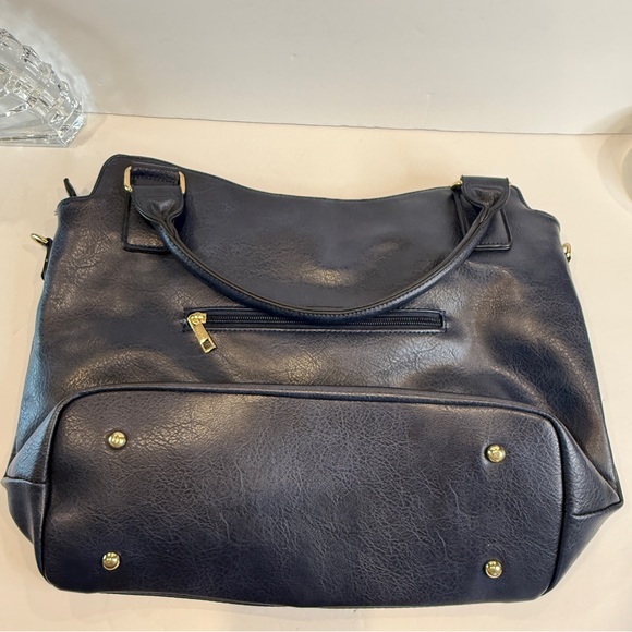 Navy Blue Faux Leather Rummy Tote Bag – Multi-Pocket 💙 Soft Inside & Outside - Picture 13 of 16